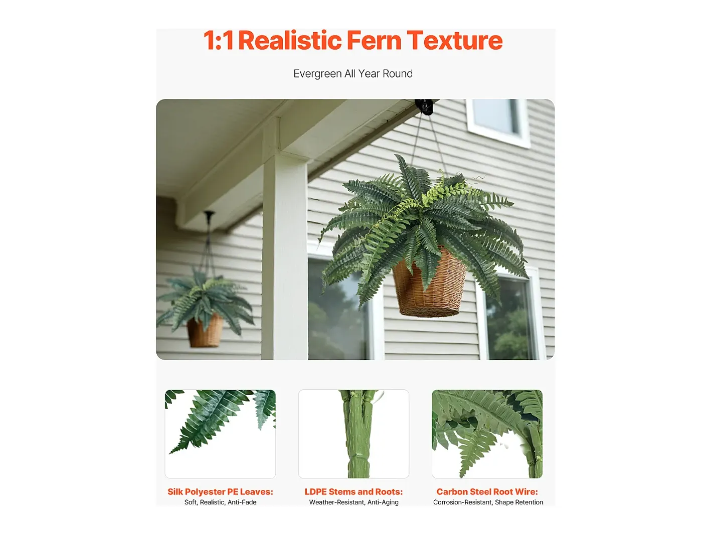 Helecho Artificial SucceBuy, Pack de 2, Helecho Falso de Boston 80-86 cm, 30 Hojas, Colgante, Decoración Interior/Exterior, Hogar/Oficina, Maceta No Incluida Verde