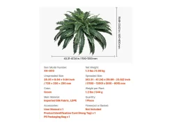 Planta Artificial-Helecho Artificial SucceBuy, Helecho Falso de Boston 110-120 cm, 88 Hojas, Grande Colgante, Decoración Interior/Exterior, Hogar/Oficina, Maceta No Incluida Verde