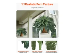 Planta Artificial-Helecho Artificial SucceBuy, Helecho Falso de Boston 110-120 cm, 88 Hojas, Grande Colgante, Decoración Interior/Exterior, Hogar/Oficina, Maceta No Incluida Verde