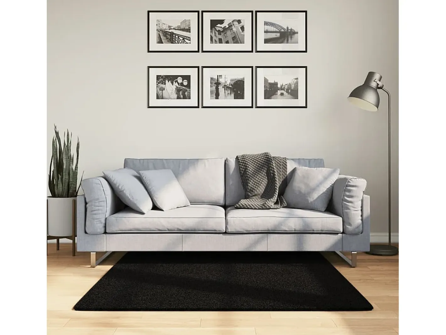 Outlet Garden Furniture Hester Alfombra de pelo corto suave lavable HUARTE 120x120 cm Negro