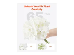 Sale Hortensia Artificial SucceBuy Flores Artificiales 250 mm, Ramos de Flores Artificiales Aspecto Realista con Cabeza de 152,4 mm, Lote de 65, Blanco