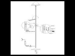 Lámpara De Pie-Ideal - Lámpara de pie LED negra de metal H.180 cm Fabas Luce - 2 luces de 40W y 8W con LED integrado 3000K Negro