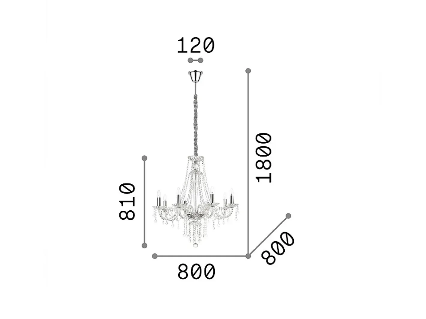 Ideal Lux Lámpara Suspendida-Amadeus - Lámpara colgante de 8 luces , E14 Transparente