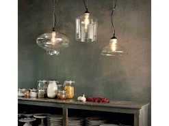 Ideal Lux Bistro' - Placa de vidrio soplado transparente con colgante de techo de 1 luz tipo domo, E27 Negro Outlet