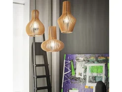 Ideal Lux Lámpara Suspendida-Citrus - 1 lámpara colgante de techo de madera, E27 Marru00f3n