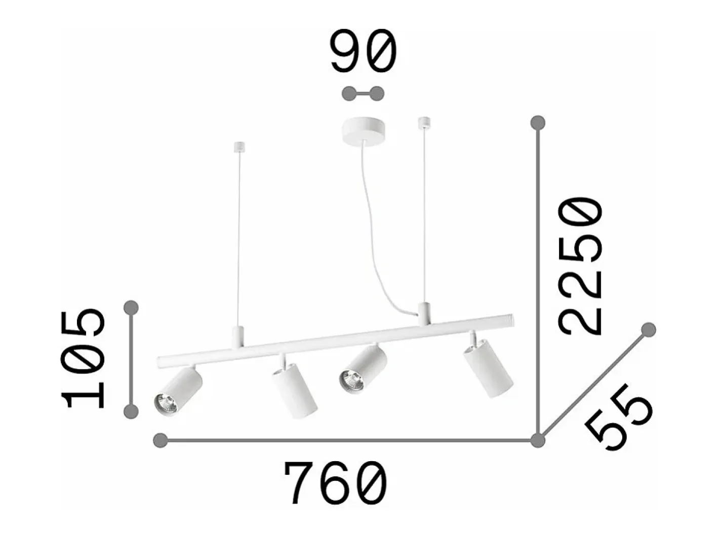 Ideal Lux Lámpara Suspendida-DYNAMITE - Lámpara colgante de techo con 4 luces para interior , GU10 Negro