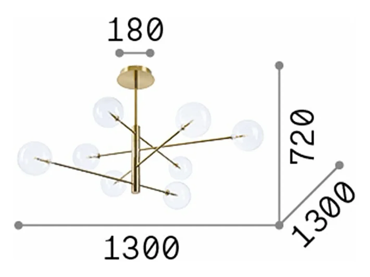 Ideal Lux Lámpara Suspendida-EQUINOXE Plafón Semi Empotrado 8 Luces Multi Brazo Latón Camel