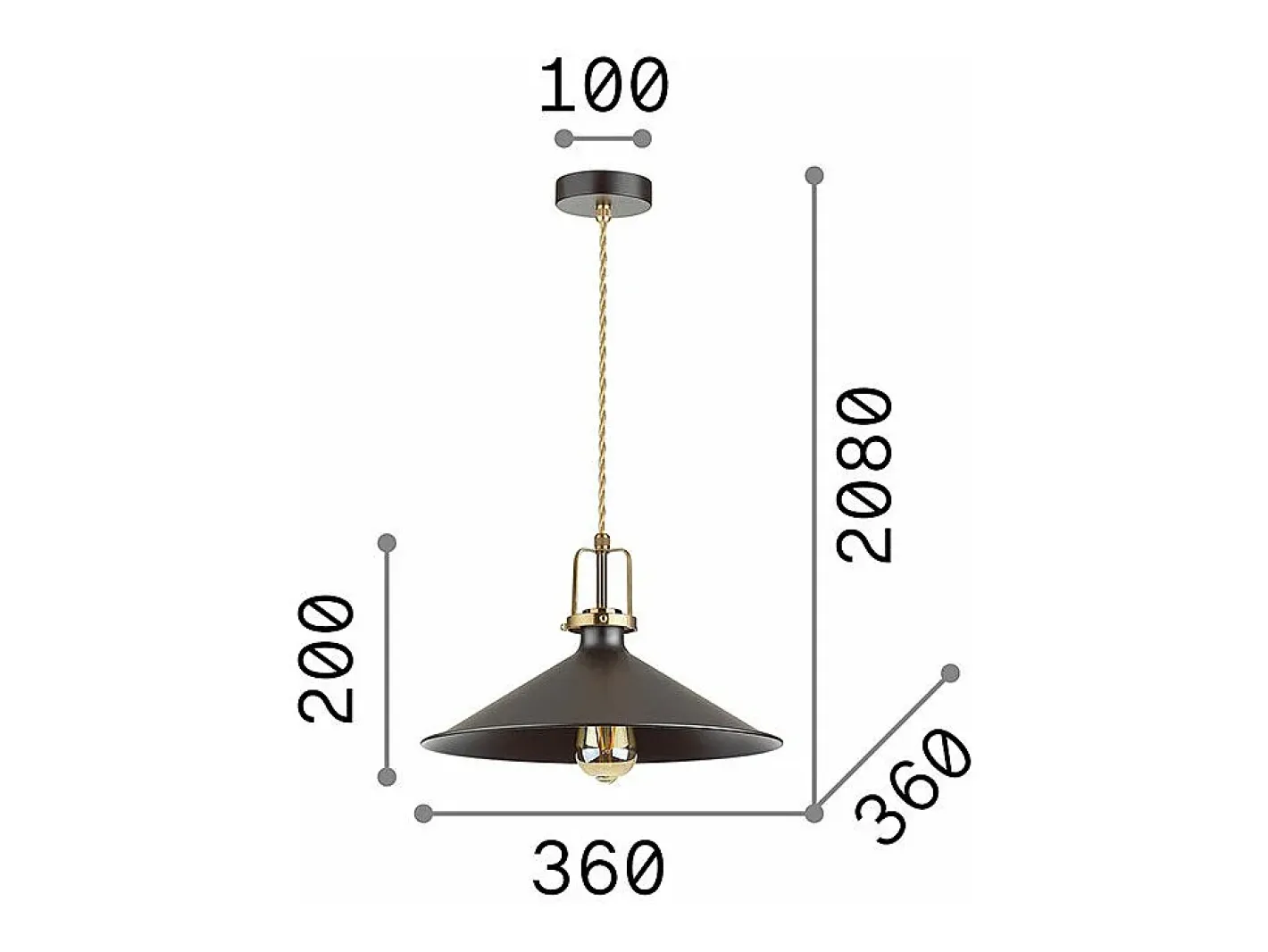 Ideal Lux Lámpara Suspendida-ERIS-4 - Lámpara colgante de techo tipo domo para interior 1 luz , E27 Negro