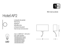 Ideal Lux Aplique Para Pared-Hotel - Aplique de pared interior 1 luz Blanca, E27 Blanco