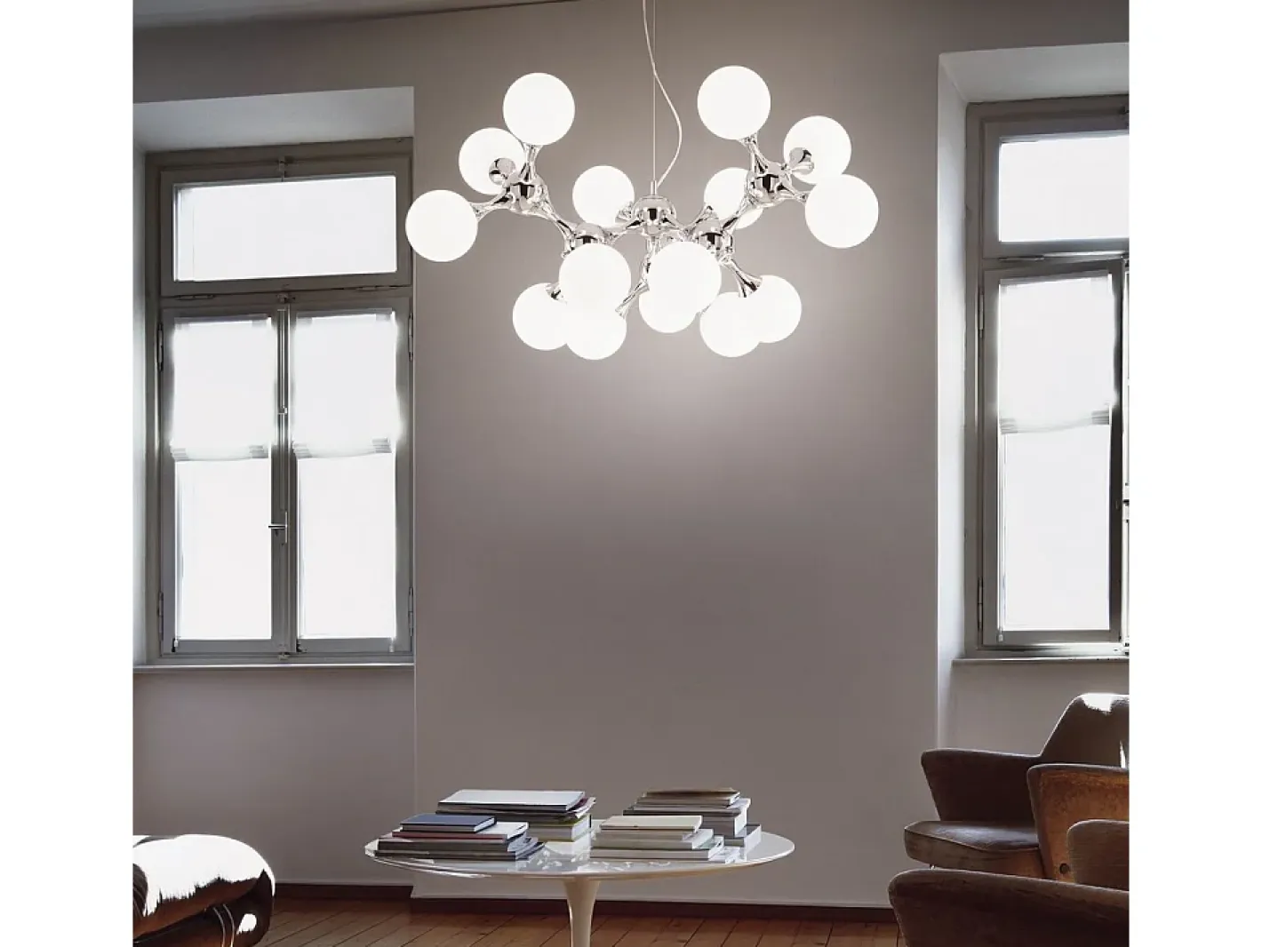 Ideal Lux Lámpara Suspendida-Nodi Bianco - Lámpara colgante de techo molecular grande con 15 luces, cromada, E14 Gris