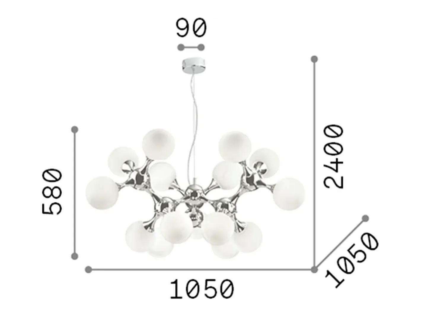 Ideal Lux Lámpara Suspendida-Nodi Bianco - Lámpara colgante de techo molecular grande con 15 luces, cromada, E14 Gris
