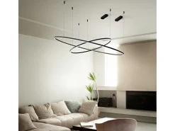 Ideal Lux ORACLE Lámpara de techo colgante LED integrada, delgada, redonda, regulable, DALI, 150 cm, negra, 3000 K Negro Outlet