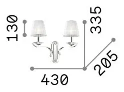 Ideal Lux Pegaso - Aplique de pared con vela de 2 luces, cromo, blanco con pantallas de organza, E14 Gris