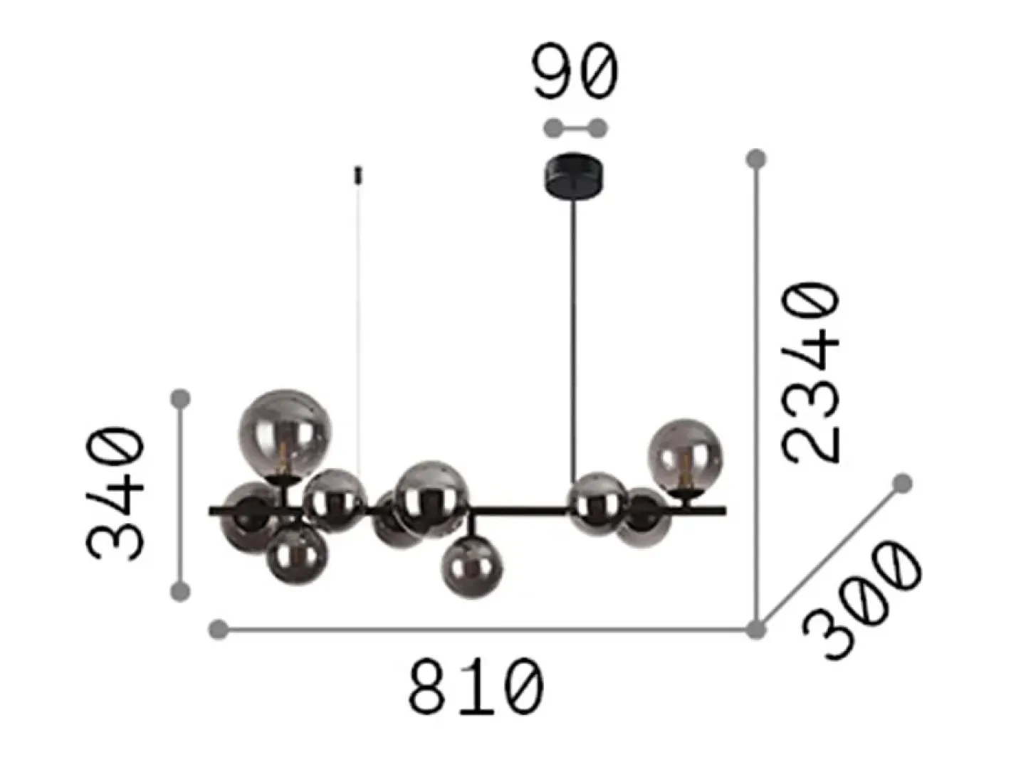 Ideal Lux PERLAGE Plafón colgante globo lineal 10 luces latón Camel Discount