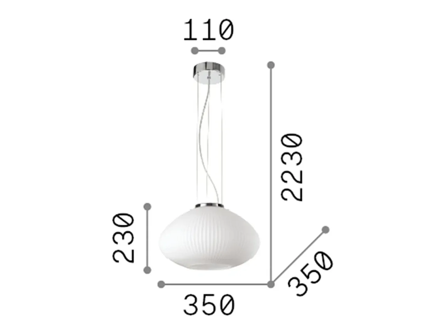 Ideal Lux Lámpara Suspendida-PLISSE Plafón Globe Dome Colgante Cromo 35cm Gris