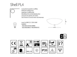 Ideal Lux Plafón-Shell - Lámpara de techo / pared empotrada para interiores de 4 luces Dorada con vidrio ámbar, E27 Dorado