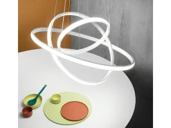 Clearance Iole S3 Lámpara de araña LED regulable 60W - Suspensión moderna con 3 aros en aluminio , luz cálida 3000K, 3000lm, diseño elegante Blanco