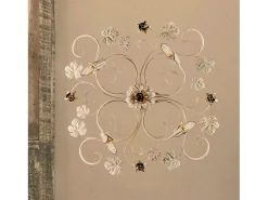 Iris - Lámpara de techo en hierro lacado marfil con decoración. Oro antiguo 4 luces H.17 - Ø76 - BL169-PL4-AV Dorado