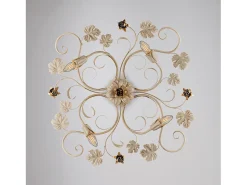 Iris - Lámpara de techo en hierro lacado marfil con decoración. Oro antiguo 4 luces H.17 - Ø76 - BL169-PL4-AV Dorado