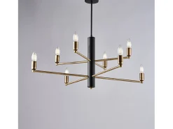Lámpara Suspendida-Isak Suspensión en hierro lacado con acabados en latón bruñido cepillado 8 luces H.66 Ø86 BL311-8-NR Negro