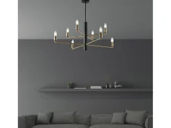 Lámpara Suspendida-Isak Suspensión en hierro lacado con acabados en latón bruñido cepillado 8 luces H.66 Ø86 BL311-8-NR Negro
