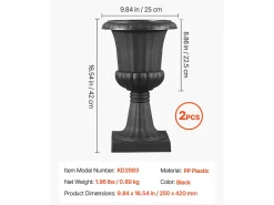 Sale Jardiner Urna de Plástico SucceBuy, 25 x 42 cm, Maceta Clásica, Lote de 2, para Interior, Exterior, Boda, Fiestas, Eventos, Escenario, Entradas, Negro