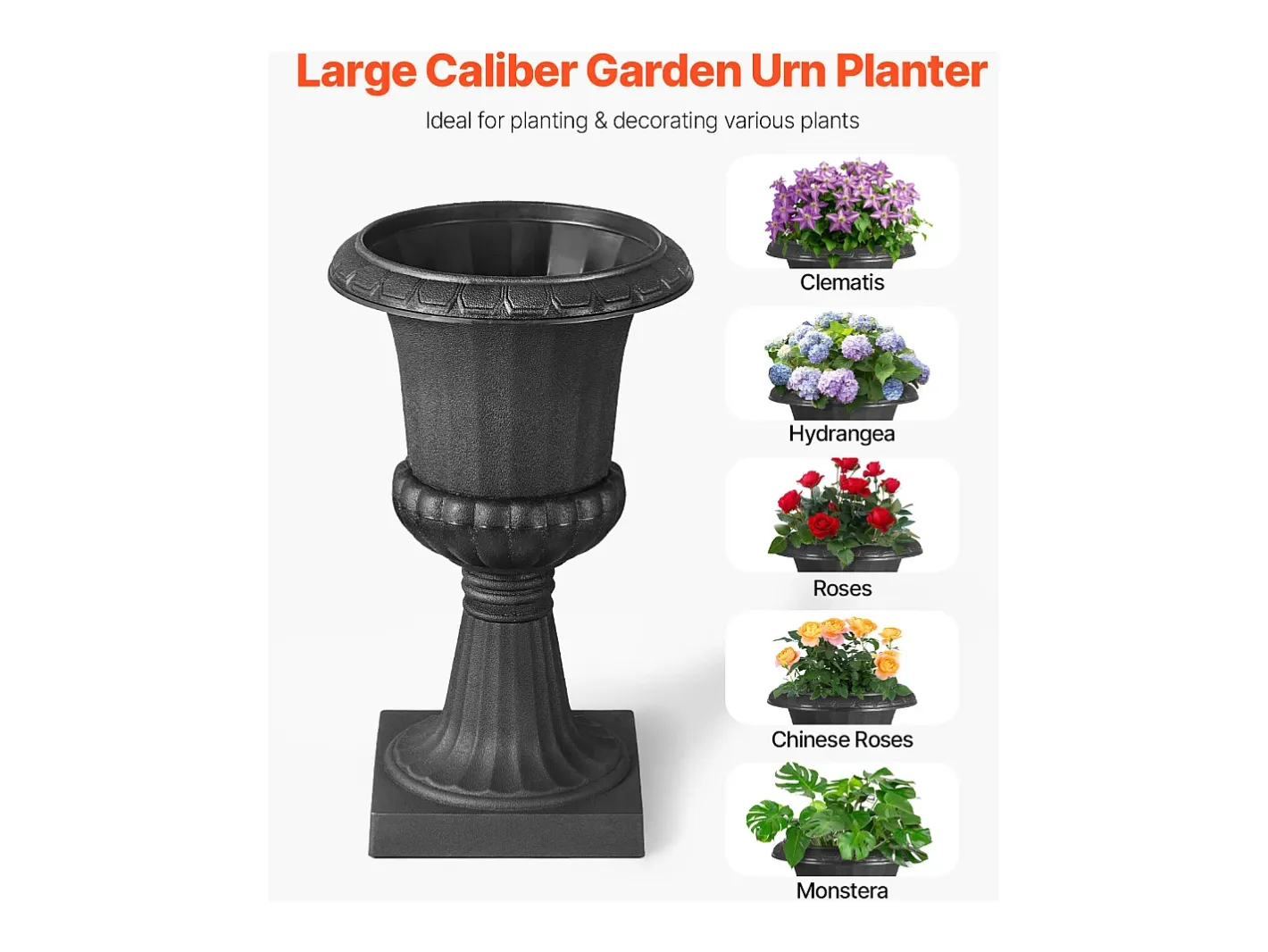 Sale Jardiner Urna de Plástico SucceBuy, 25 x 42 cm, Maceta Clásica, Lote de 2, para Interior, Exterior, Boda, Fiestas, Eventos, Escenario, Entradas, Negro