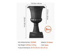 Jardiner Urna de Plástico SucceBuy, 40 x 67 cm, Maceta Clásica, Lote de 2, para Interior, Exterior, Boda, Fiestas, Eventos, Escenario, Entradas, Negro Best
