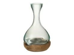 J-Line Jarrón-Jarrón botella sobre madera de vidrio 19x21x29 cm Transparente