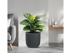 Hot Jarrón cilíndrico de resina Raffaello Grigio de 35x34 cm para plantas de interior y exterior Gris