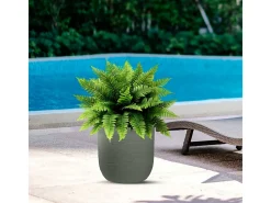 Clearance Jarrón cilíndrico de resina Raffaello de 35x34 cm para plantas de interior y exterior Verde