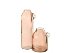 New J-Line Jarrón con asa de vidrio 20x20x25 cm Rosa