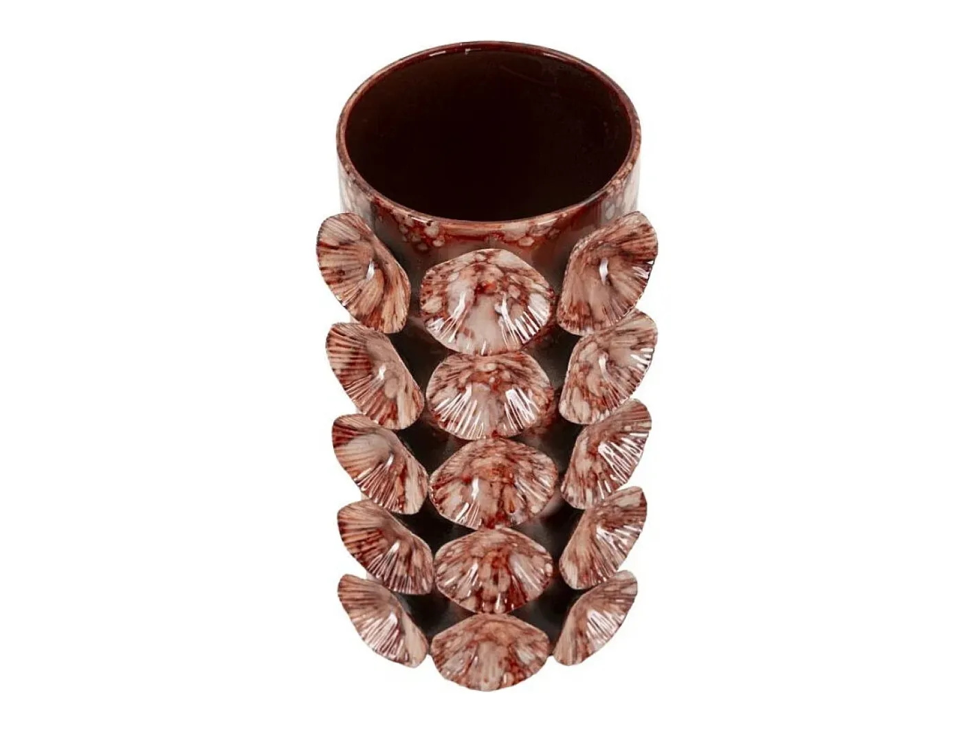 Outlet Jarrón con forma de concha de metal marrón, 12,5 x 12,5 x 24 cm Marru00f3n
