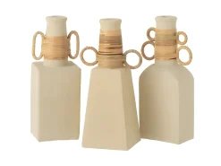 New J-Line Jarrón cuadrado con asas ovales de cemento arena natural 13x29 cm Beige