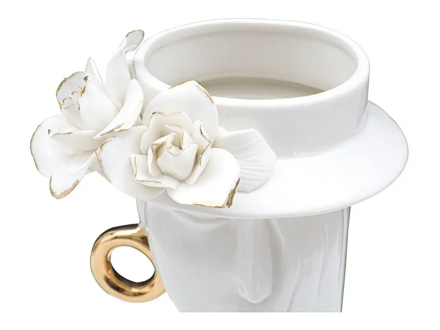 Jarrón-Jarrón de cerámica blanca con cara de mujer 15x13,3x23,5 cm Blanco