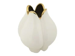 Jarrón-Jarrón de cerámica con borde dorado Bud Blanco