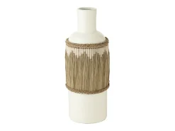 Discount J-Line Jarrón de cerámica con motivos terracota/hierbas 28x28x75 cm Blanco