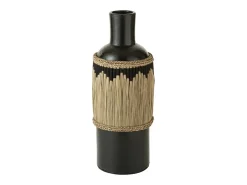 J-Line Jarrón-Jarrón de cerámica con motivos terracota/hierbas 28x28x75 cm Negro