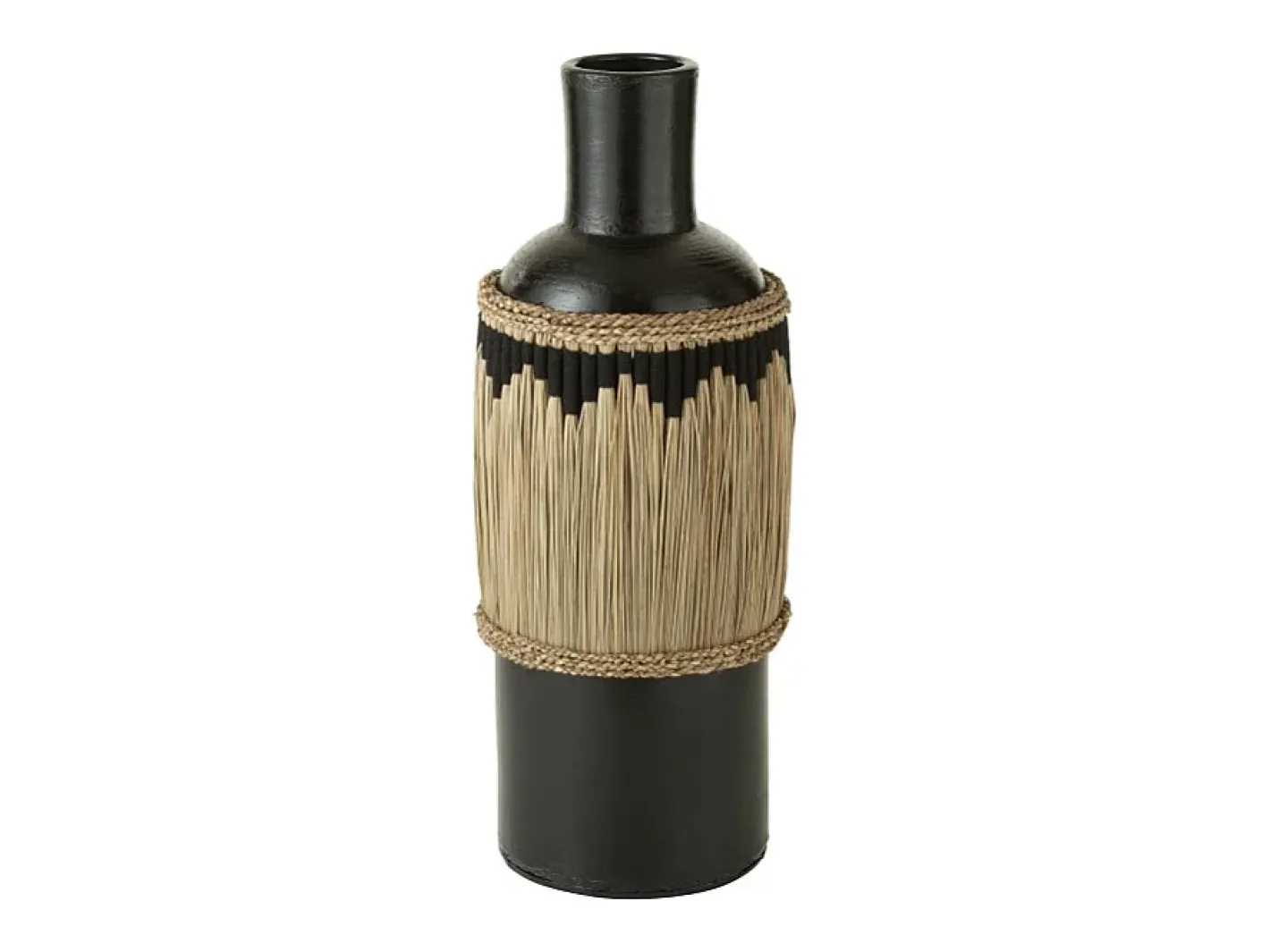J-Line Jarrón-Jarrón de cerámica con motivos terracota/hierbas 28x28x75 cm Negro