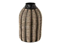 J-Line Jarrón-Jarrón de mimbre de madera negra de 32x32x56 cm Negro
