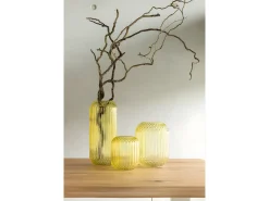 Outlet J-Line Jarrón de vidrio recto L14*l14*H17cm Amarillo