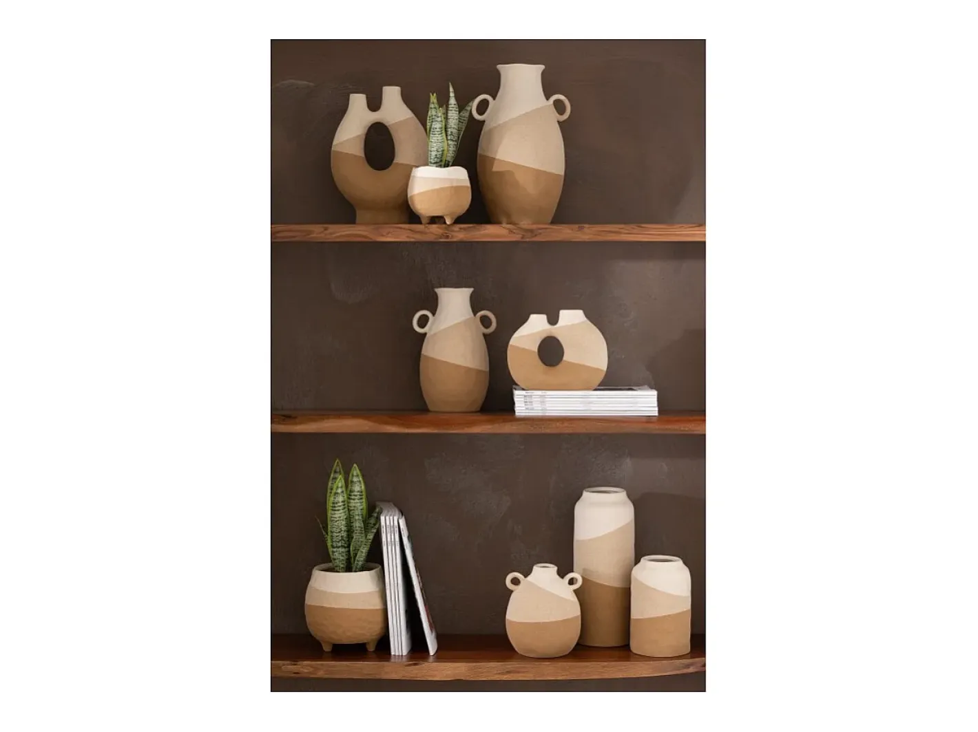 Hot J-Line Jarrón oreja de cerámica /marrón claro 16x16x19 cm Beige