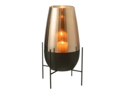 J-Line Jarrón-Jarrón ovalado de vidrio sobre base de metal negro de 26x47cm Gris