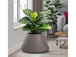 Jarrón-Jarrón redondo cónico de resina Stromboli Dove Grey para plantas de interior y exterior, diámetro 60 x 35 h Marru00f3n