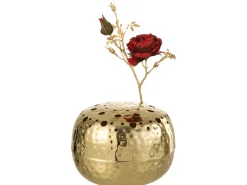 J-Line Jarrón-Jarrón redondo con agujeros de metal 23x23x9 cm Dorado