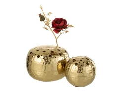 J-Line Jarrón-Jarrón redondo con agujeros de metal 15x15x9 cm Dorado