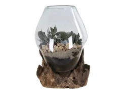 House Nordic Jarrón-Jarrón sobre base de madera de cristal 18x20 cm Transparente