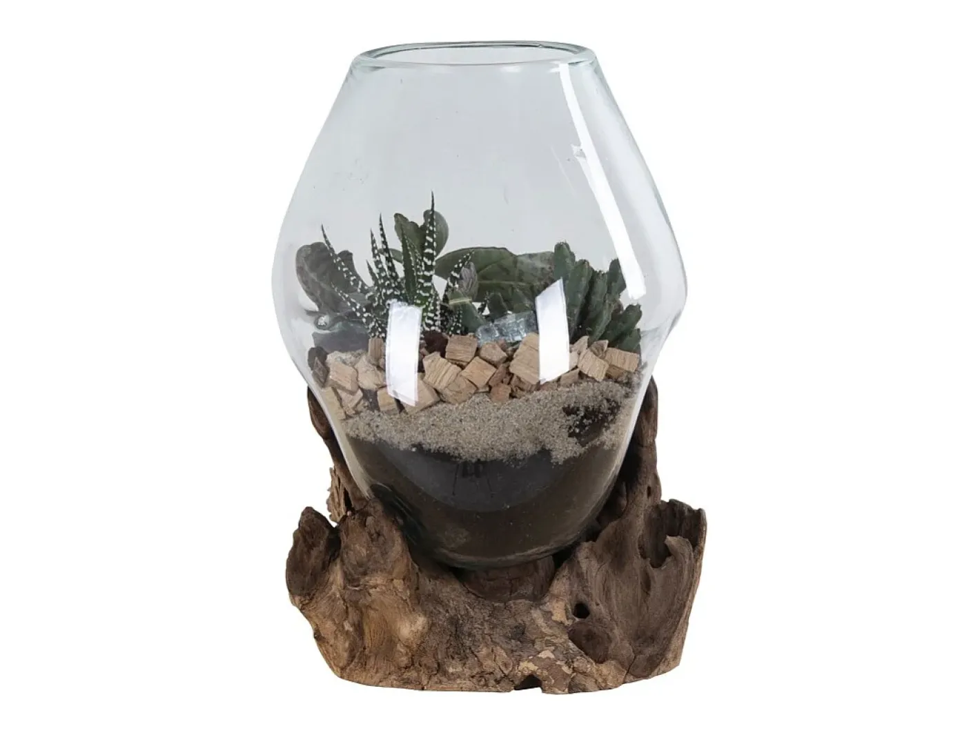 House Nordic Jarrón-Jarrón sobre base de madera de cristal 18x20 cm Transparente
