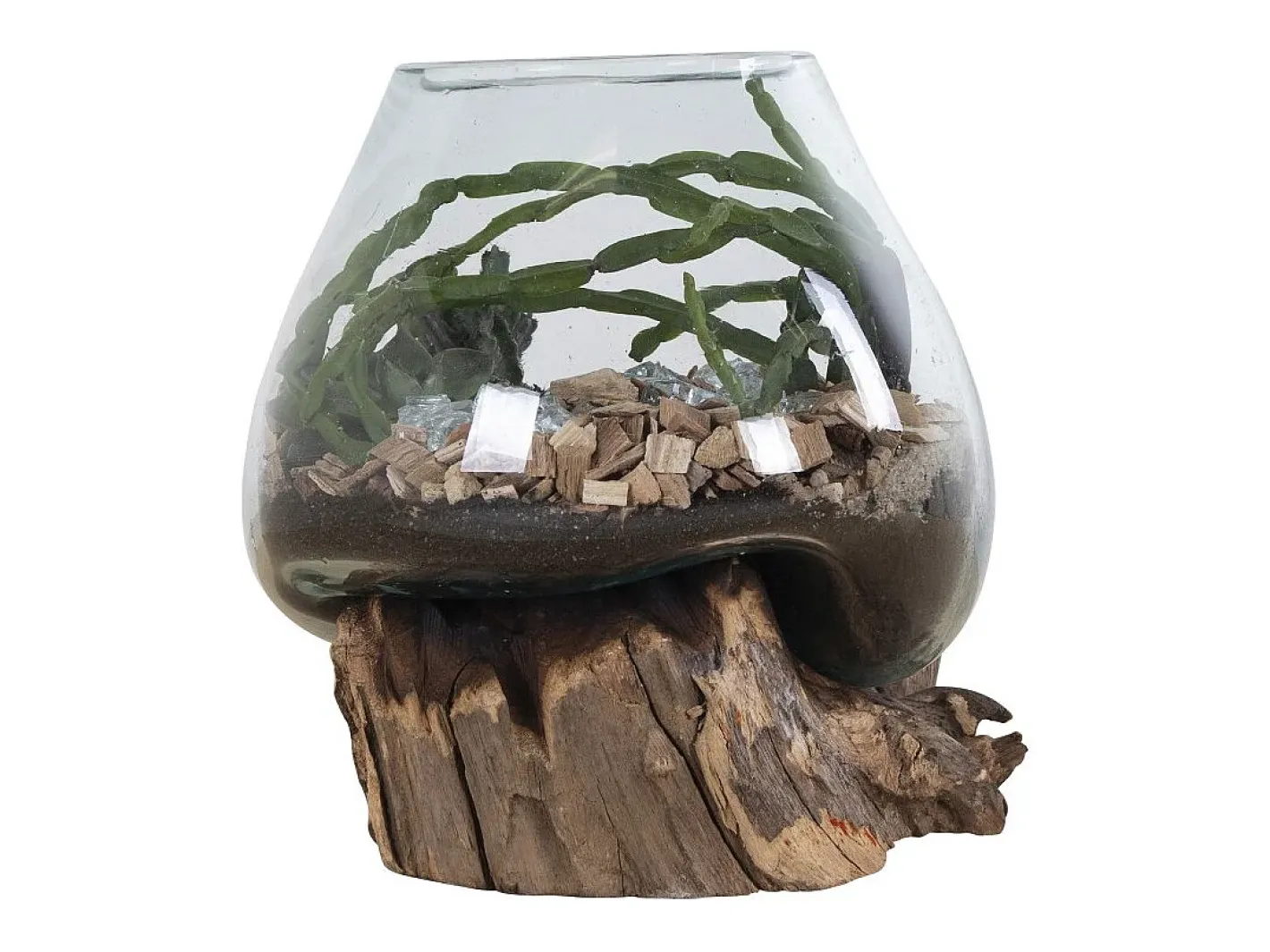 House Nordic Jarrón-Jarrón sobre base de madera de cristal 18x20 cm Transparente