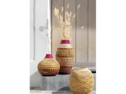 J-Line Jarrón-Jarrón trenzado de madera 23x23x27 cm Multicolor
